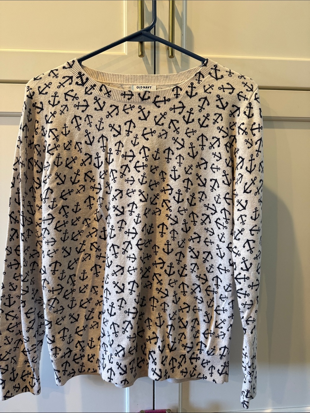 Old Navy Cream Sweater with Navy Anchor Print medium